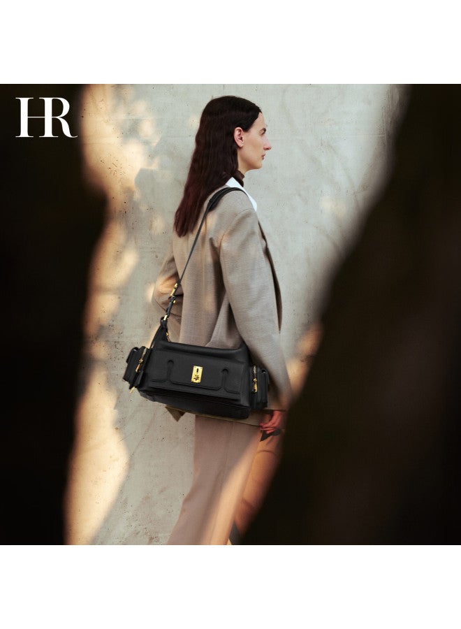 Hrhr Women's Bag Hobo Bag Luxury High-end Feel Shoulder Crossbody Bag First Layer Cowhide Large Capacity Commuter Bag - Image 1