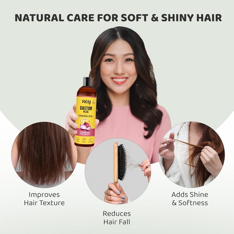 Rey Naturals Rey Naturals Castor Plus Onion Hair Oil 200ml Cold Pressed Strengthens Hair Roots Enhance Hair Growth Use For Men Women Pack of 2 - Image 2