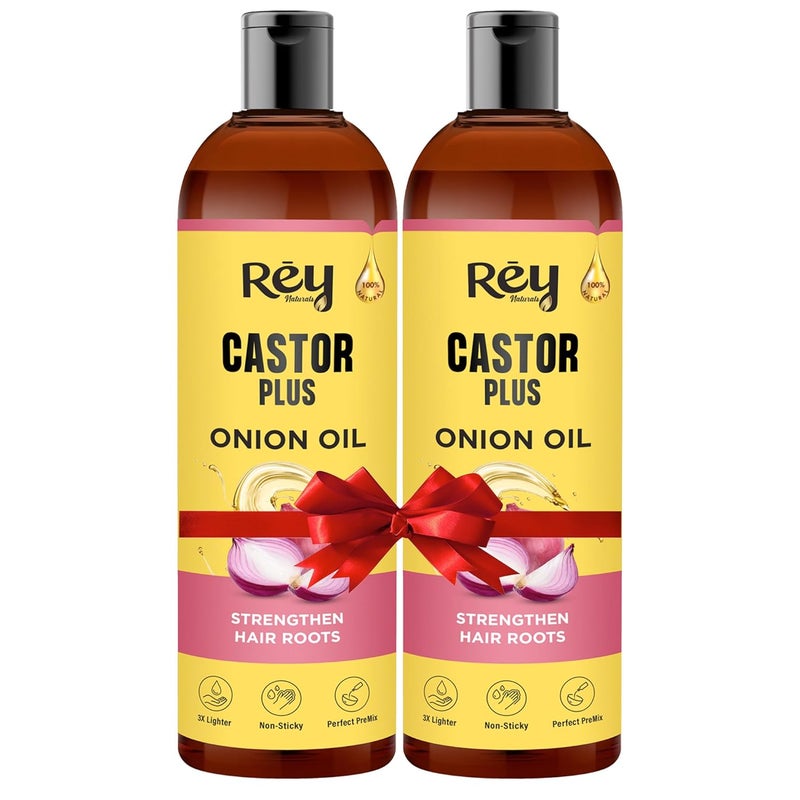 Rey Naturals Rey Naturals Castor Plus Onion Hair Oil 200ml Cold Pressed Strengthens Hair Roots Enhance Hair Growth Use For Men Women Pack of 2 - Image 1