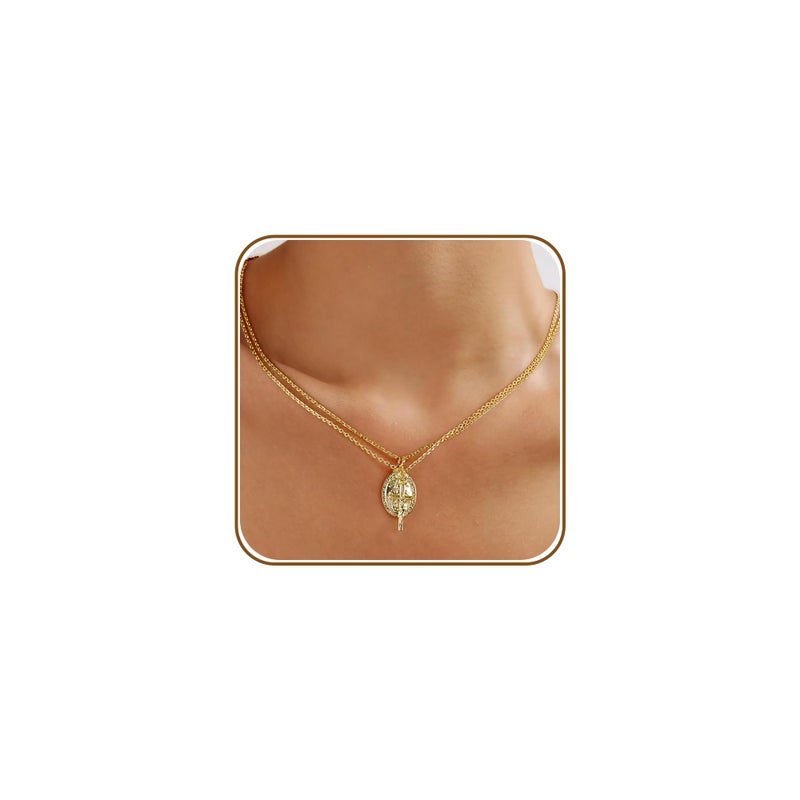 AllenCOCO Gold Cross Necklaces for Women, Crucifix Necklaces, Dainty Virgin Mary Necklace, Virgen de Guadalupe, Layered Pendants Chain Non Tarnish - Image 1