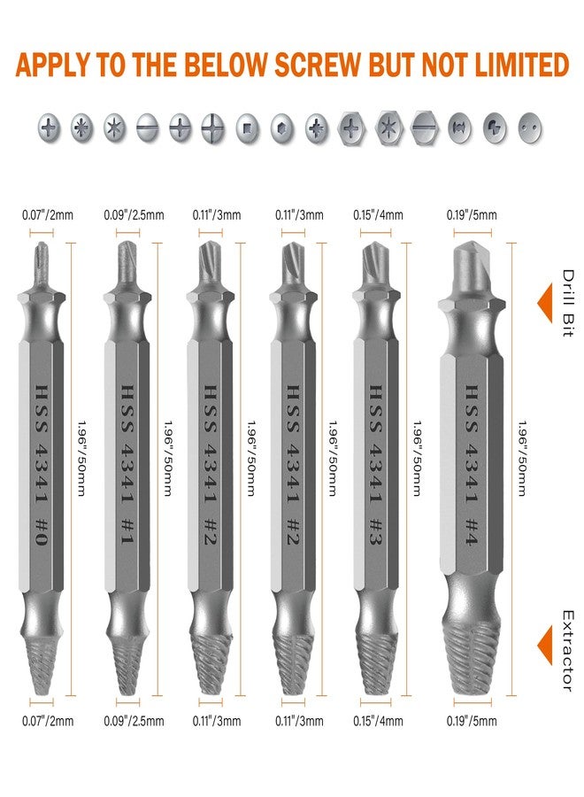 كيندو مجموعة أدوات استخراج البراغي التالفة من كيندو، مكونة من 6 قطع من الفولاذ عالي السرعة - أداة لإزالة البراغي والصواميل والمسامير المقشرة، وأدوات مثقاب لإزالة الأجهزة الصدئة والمكسورة بسهولة، وإزالة الأجهزة الصدئة والمكسورة بسهولة كهدية - Image 2