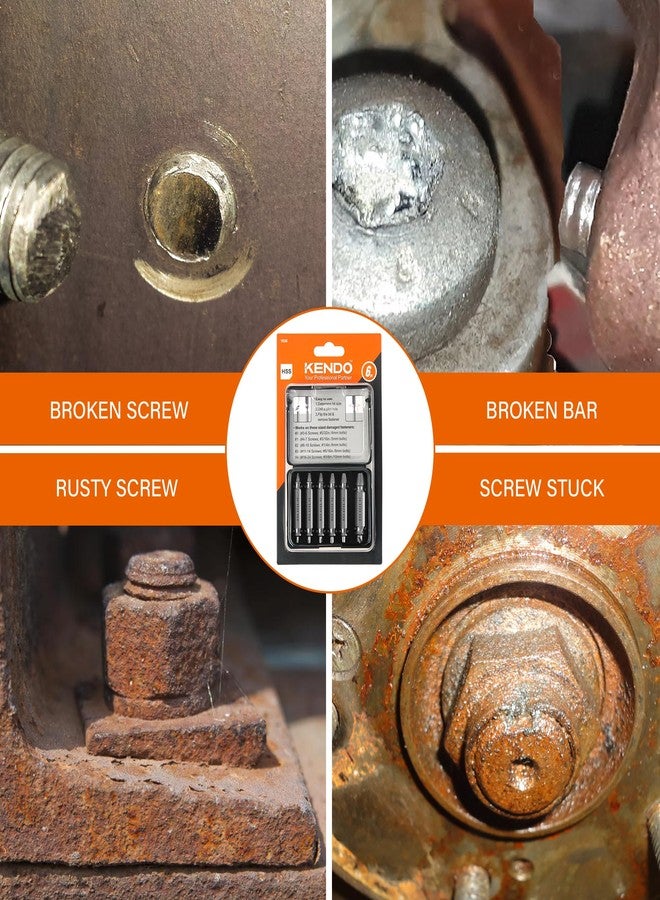 كيندو مجموعة أدوات استخراج البراغي التالفة من كيندو، مكونة من 6 قطع من الفولاذ عالي السرعة - أداة لإزالة البراغي والصواميل والمسامير المقشرة، وأدوات مثقاب لإزالة الأجهزة الصدئة والمكسورة بسهولة، وإزالة الأجهزة الصدئة والمكسورة بسهولة كهدية - Image 5