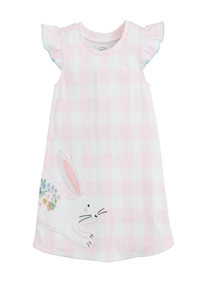 Mud Pie Baby Girls Bunny Check Tshirt Dress Pink - Image 1