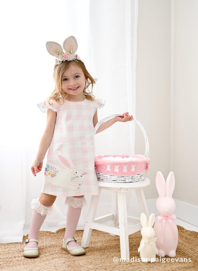Mud Pie Baby Girls Bunny Check Tshirt Dress Pink - Image 2