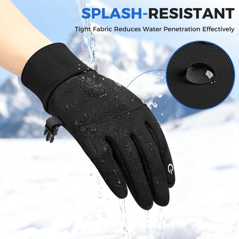 Ameceres Kids Winter Gloves Windproof Water-Resistant Thermal Touchscreen Anti-Slip Cold Weather for Girl Boy, Black (M(6-8 Years)) - Image 5