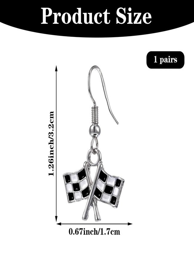 Thrymme Checkered Flag Earrings, 1Pair Black Racing Earrings, Race Charm Jewelry for Women Racing Fans Race Day Accessories - Image 3