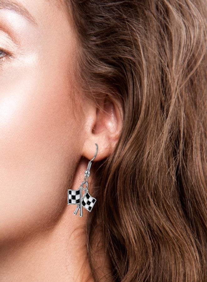Thrymme Checkered Flag Earrings, 1Pair Black Racing Earrings, Race Charm Jewelry for Women Racing Fans Race Day Accessories - Image 4