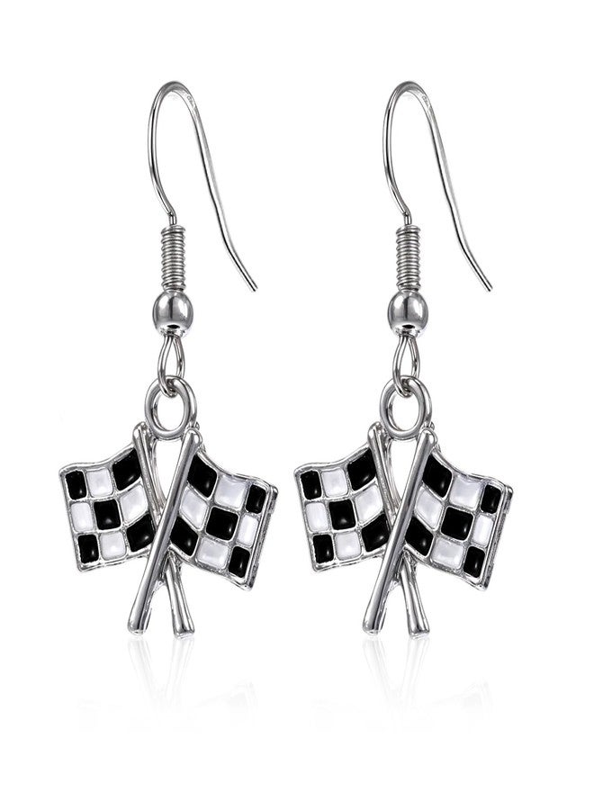 Thrymme Checkered Flag Earrings, 1Pair Black Racing Earrings, Race Charm Jewelry for Women Racing Fans Race Day Accessories - Image 1