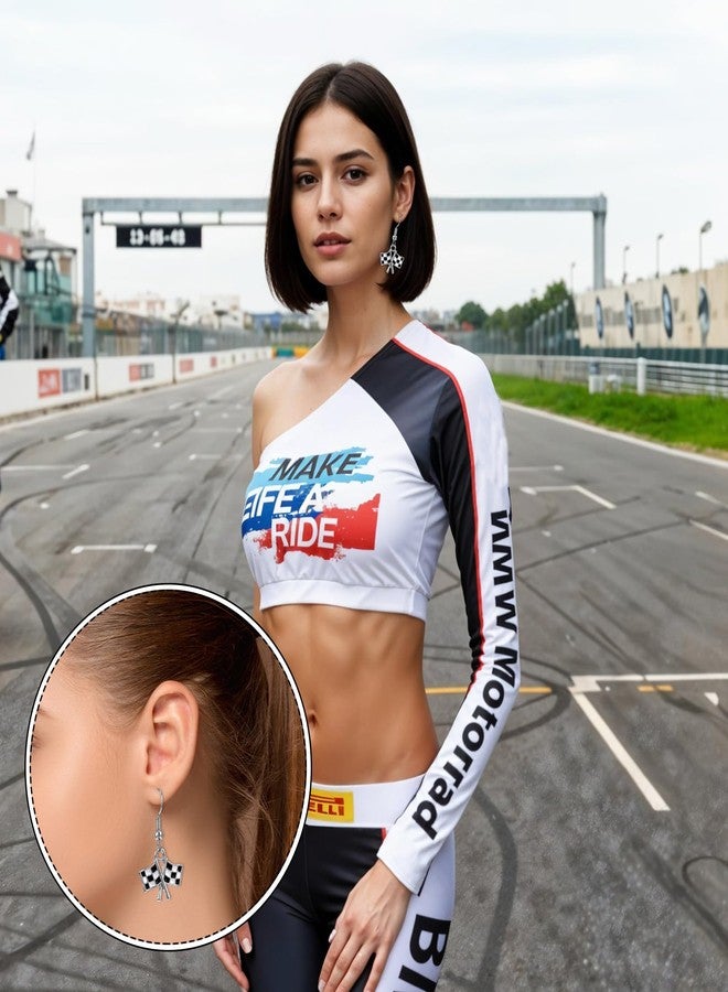 Thrymme Checkered Flag Earrings, 1Pair Black Racing Earrings, Race Charm Jewelry for Women Racing Fans Race Day Accessories - Image 5