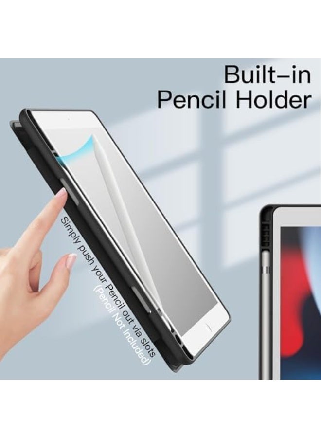 حافظة لجهاز iPad مقاس 10.2 بوصة (الجيل التاسع/الثامن/السابع، 2021/2020/2019)، غطاء خلفي شفاف مقاوم للصدمات مع حامل قلم مدمج، خاصية السكون/التنشيط التلقائي (أسود) - Image 2
