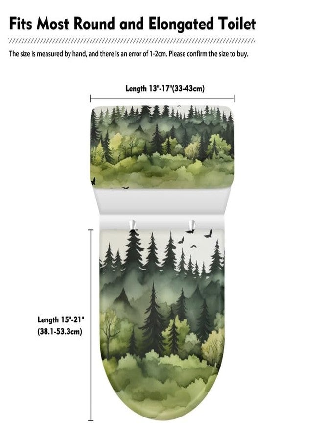Daulesho Green Ink Wash Painting Toilet Lid and Tank Cover Watercolor Forest Decorations Bathroom Stretch Toilet Protector Cover Chinese Landscape Painting Toilet Lid Cover - Image 5
