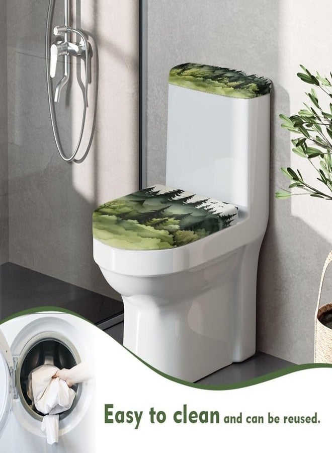 Daulesho Green Ink Wash Painting Toilet Lid and Tank Cover Watercolor Forest Decorations Bathroom Stretch Toilet Protector Cover Chinese Landscape Painting Toilet Lid Cover - Image 4
