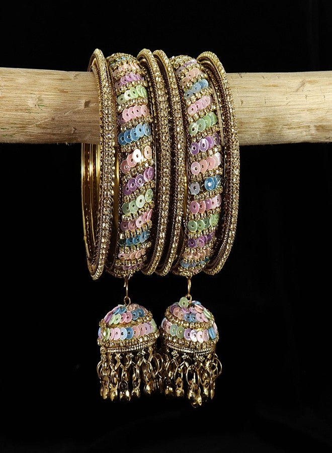 NMII Stylish Zircon Stone & Colorful Beads Metal Bangles with Latkan For Women & Girls | Wedding Bridal Bangles | Metal Kada Kangan | Metal Bangles For Women | Kanch ke Kade-(NAB93-Antique-2.4) - Image 4