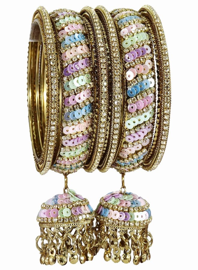 NMII Stylish Zircon Stone & Colorful Beads Metal Bangles with Latkan For Women & Girls | Wedding Bridal Bangles | Metal Kada Kangan | Metal Bangles For Women | Kanch ke Kade-(NAB93-Antique-2.4) - Image 1