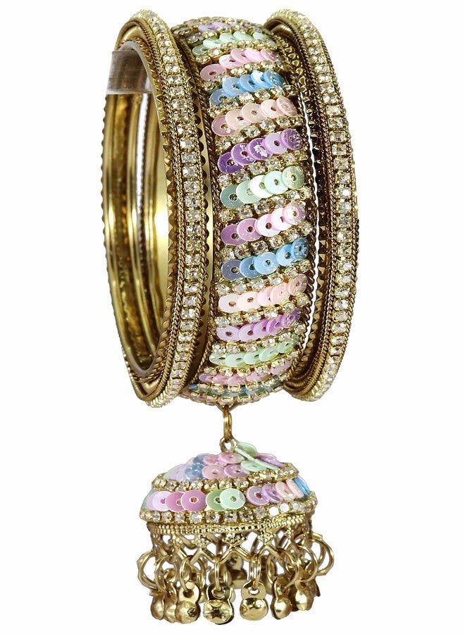 NMII Stylish Zircon Stone & Colorful Beads Metal Bangles with Latkan For Women & Girls | Wedding Bridal Bangles | Metal Kada Kangan | Metal Bangles For Women | Kanch ke Kade-(NAB93-Antique-2.4) - Image 2