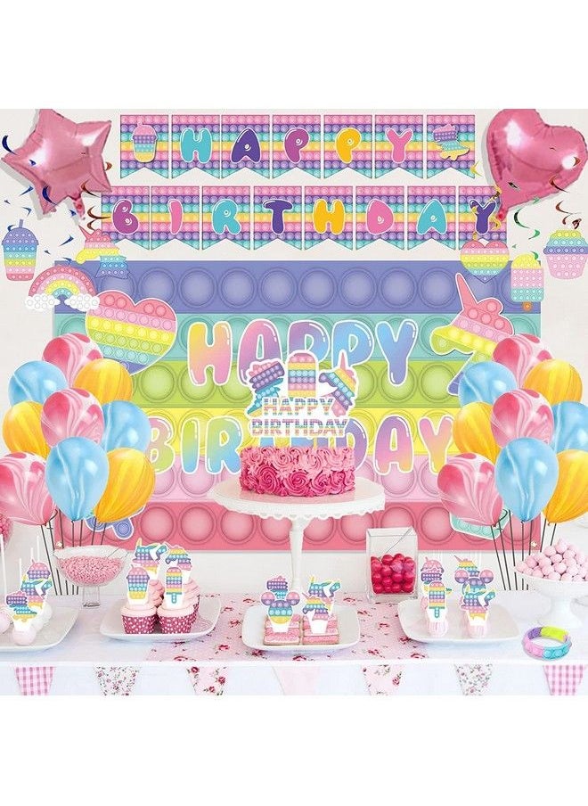 null - Pop Party Decorations, 68 Pcs Fidget Party Decorations, Fidget Birthday Party Supplies Includes Happy Birthday Banner, Hanging Swirls, Balloons, Backdrop, Cake Topper, Fidget Bracelet - Image 1