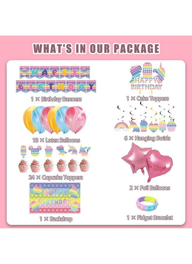 null - Pop Party Decorations, 68 Pcs Fidget Party Decorations, Fidget Birthday Party Supplies Includes Happy Birthday Banner, Hanging Swirls, Balloons, Backdrop, Cake Topper, Fidget Bracelet - Image 1