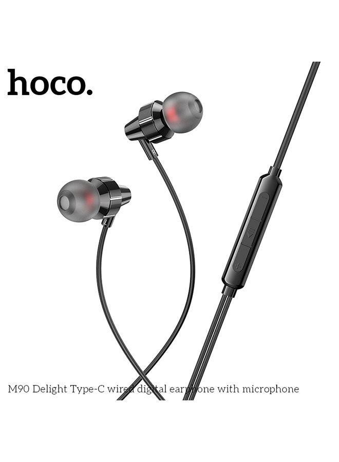 hoco. Wired earphones Type-C “M90 Delight” with mic(Black) - Image 3