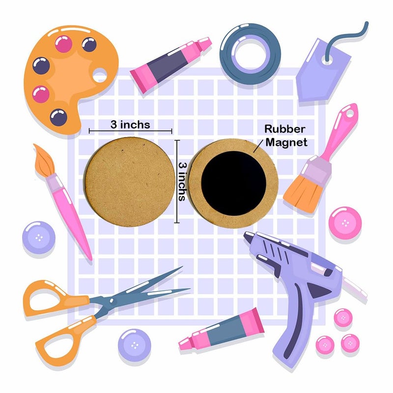 DEEP PRINT DIY MDF Wood Sheet Round with Rubber Magnet Plain MDF Fridge Magnet Blanks Cutouts Set of 10 with 3mm 3inch Diameter for Painting Wooden Craft Resin Art Work - Image 2
