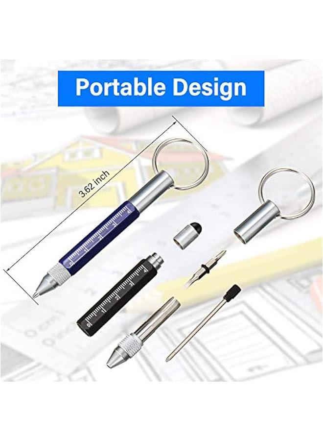 Arabest 4 Pieces 6 in 1 Multitool Tech Tool Pen Key Ring Screwdriver Pen with Ruler, Two-head Ballpoint Refills Metal Tool for Office Staff, Construction Workers, Red, Yellow, Blue, Black  - Image 2
