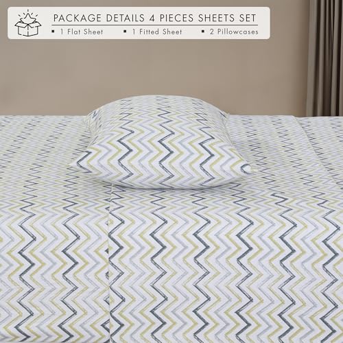 ZOYER Flannel Sheets King Size - 100% Cotton Double Brushed King Size Sheets Set - Deep Pockets 16 Inches Bed Sheets - All Seasons Breathable & Extra Soft - Warm & Cozy, 4 Piece, Zig & Zag - Image 3