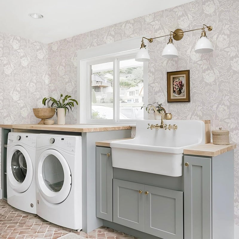 Froluya Vintage Floral Peel and Stick Wallpaper White Floral Contact Paper 16.9" x 118.1" Boho Self Adhesive Wallpaper Modern Neutral Flower Removable Wall Paper for Bedroom Cabinets Decorative Vinyl - Image 5