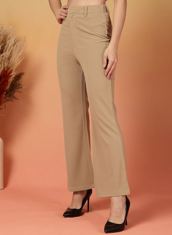 PlusS Beige Bootcut Trousers for Women - Image 2