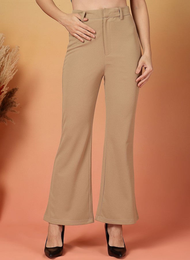 PlusS Beige Bootcut Trousers for Women - Image 1
