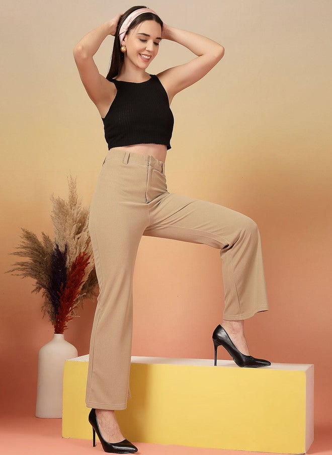 PlusS Beige Bootcut Trousers for Women - Image 5