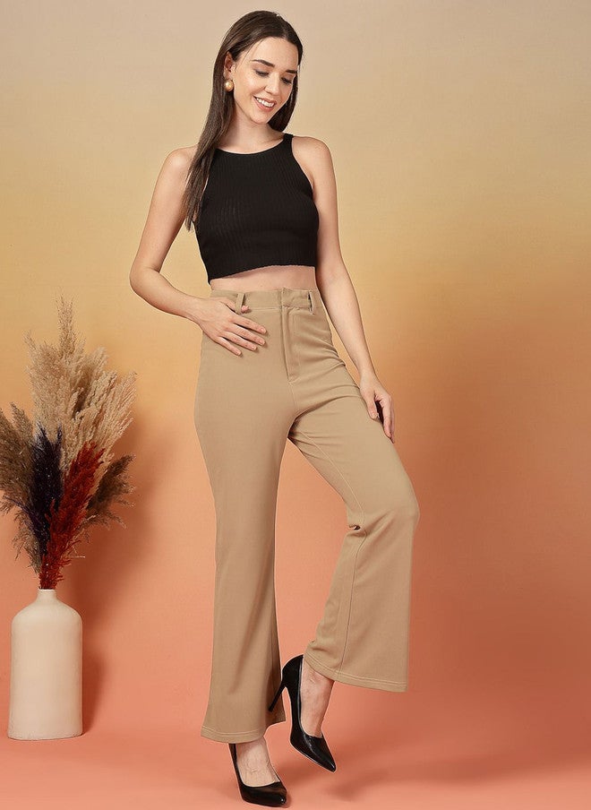 PlusS Beige Bootcut Trousers for Women - Image 4