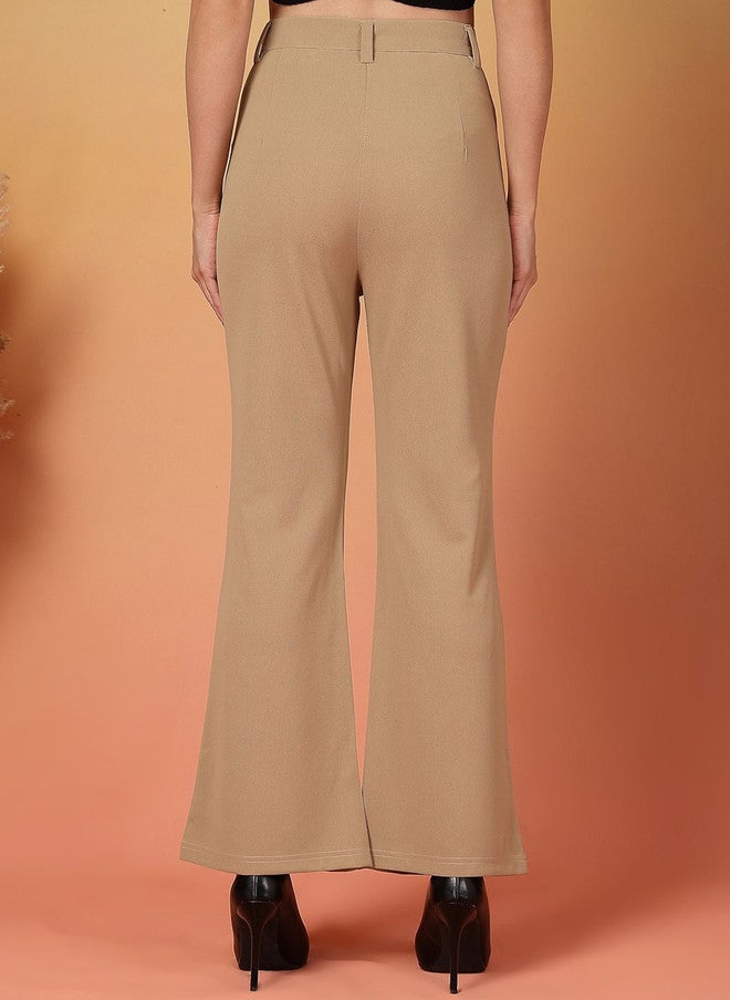 PlusS Beige Bootcut Trousers for Women - Image 3