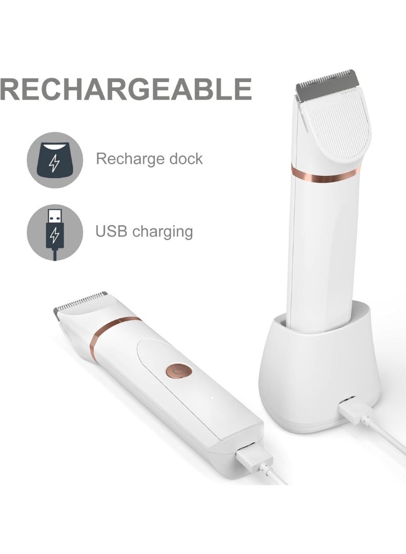 ماكينة حلاقة كهربائية لشعر الجسم - ماكينة حلاقة لمنطقة العانة للرجال - ماكينة حلاقة بيكيني للنساء - ماكينة حلاقة جافة/رطبة، رؤوس شفرات سيراميك قابلة للاستبدال، قاعدة شحن USB، ماكينة حلاقة صحية مقاومة للماء، لون أبيض - Image 5