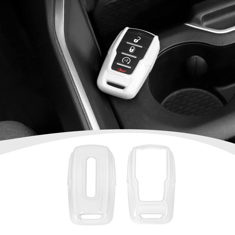 RAZPOY for RAM Key Fob Cover ABS Key Case Cover Holder Protector Compatible with for 20182023 Dodge RAM 1500 2500 3500 White