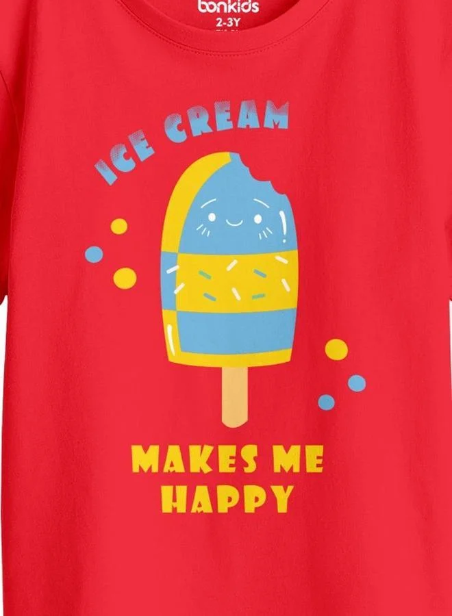 Bonorganik Girl's Red 100% Cotton Printed Regular Fit T-Shirt