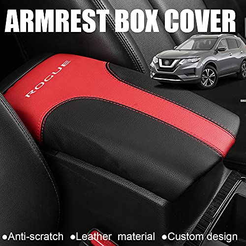 XITER Car Armrest Cover Saver, 1 Pc Center Console Leather Pad Fit for Nissan Rogue 2014-2020, 2017-2022 Rogue Sport Central Console Armrest Box Protector Interior Accessories (Black+Red) - Image 2