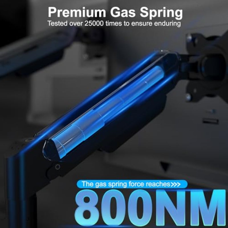 Dual Monitor Arm for office use, steel black, heavy-duty gas spring with full adjustability, supports 17-38 inch screens weighing 2-12kg, ergonomic VESA desk mount - Image 3