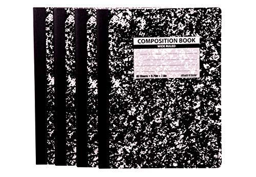 Mintra Office Composition Books - Sturdy Flexible Cover (4 Pack, Black Marble Comp - Wide Ruled) - Image 1