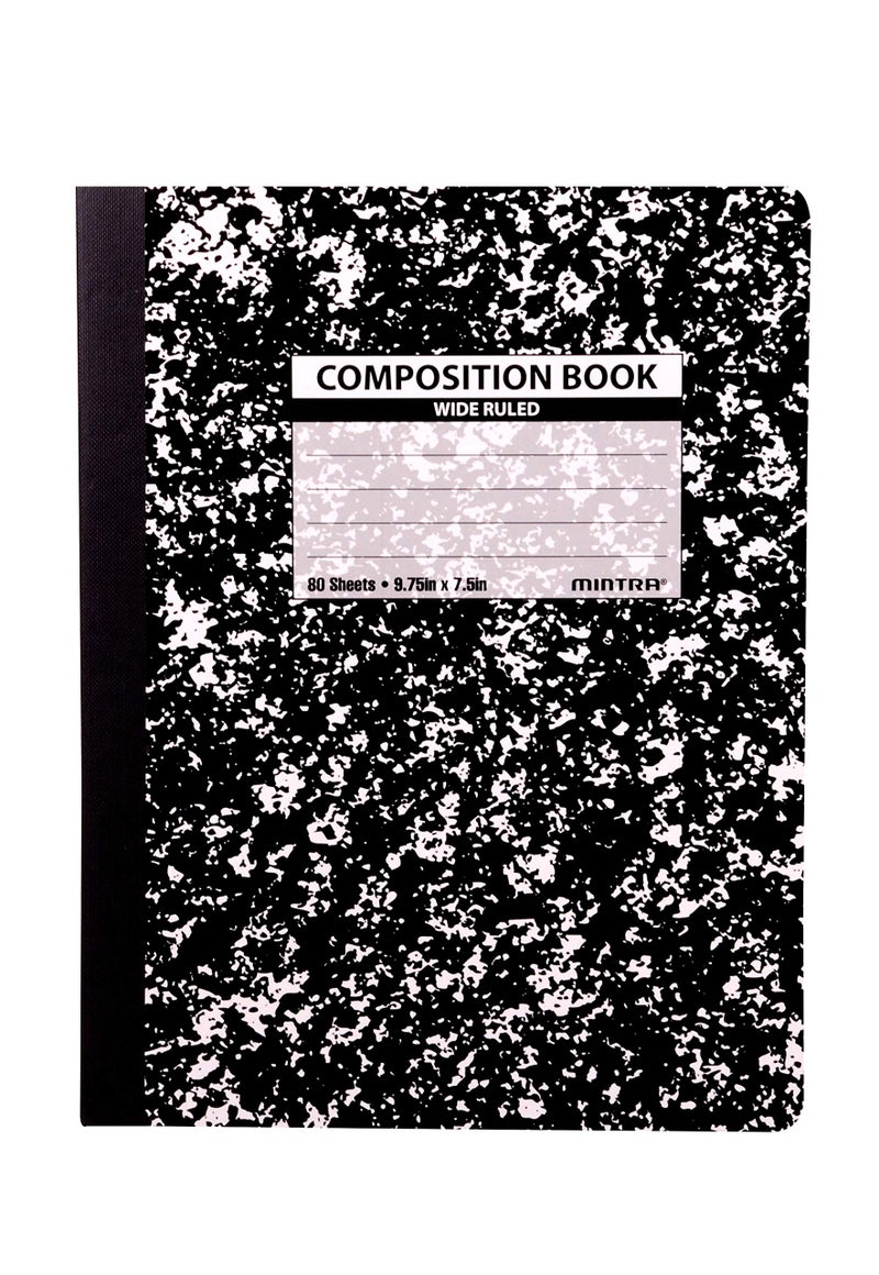 Mintra Office Composition Books - Sturdy Flexible Cover (4 Pack, Black Marble Comp - Wide Ruled) - Image 4