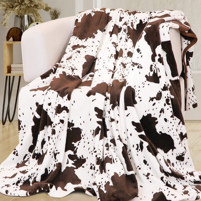 COW PRINT BLANKET PLUSH FLANNEL FLEECE THROW BLANKET SOFT WARM LIGHTWEIGHT BLANKETS AND THROWS FOR SOFA COUCH BED HOME DECORATIVE COW GIFT THROW SIZE 50 X 60