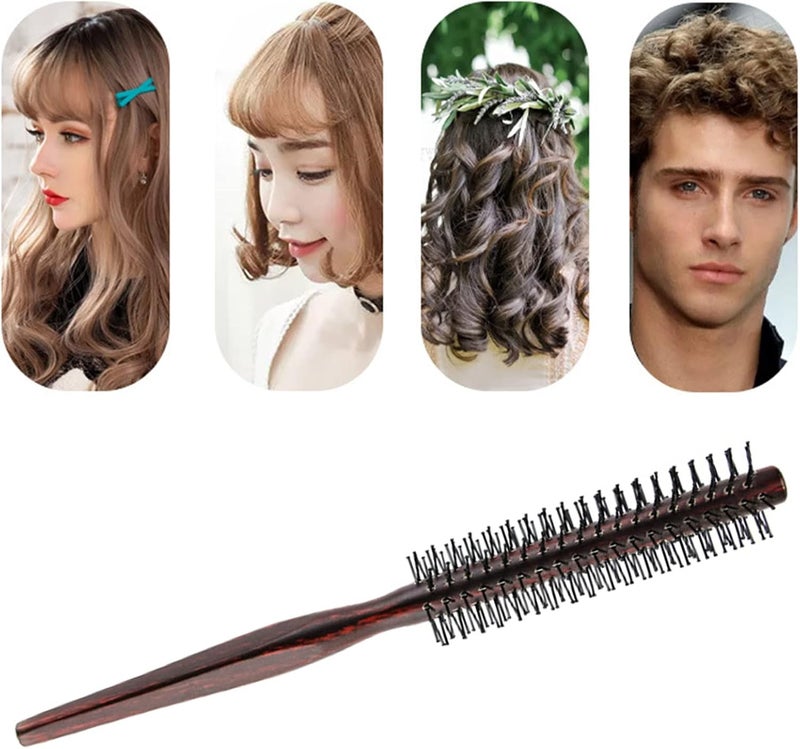 LABUYI 1 Round Brushes, Men's Round Comb, Round Brushes for Men Women, Wooden Round Hair Brushes, Beard Brush, Anti-Breakage Hair Brush, for Bangs, Fine Hair, Curls, 21 cm - Image 5