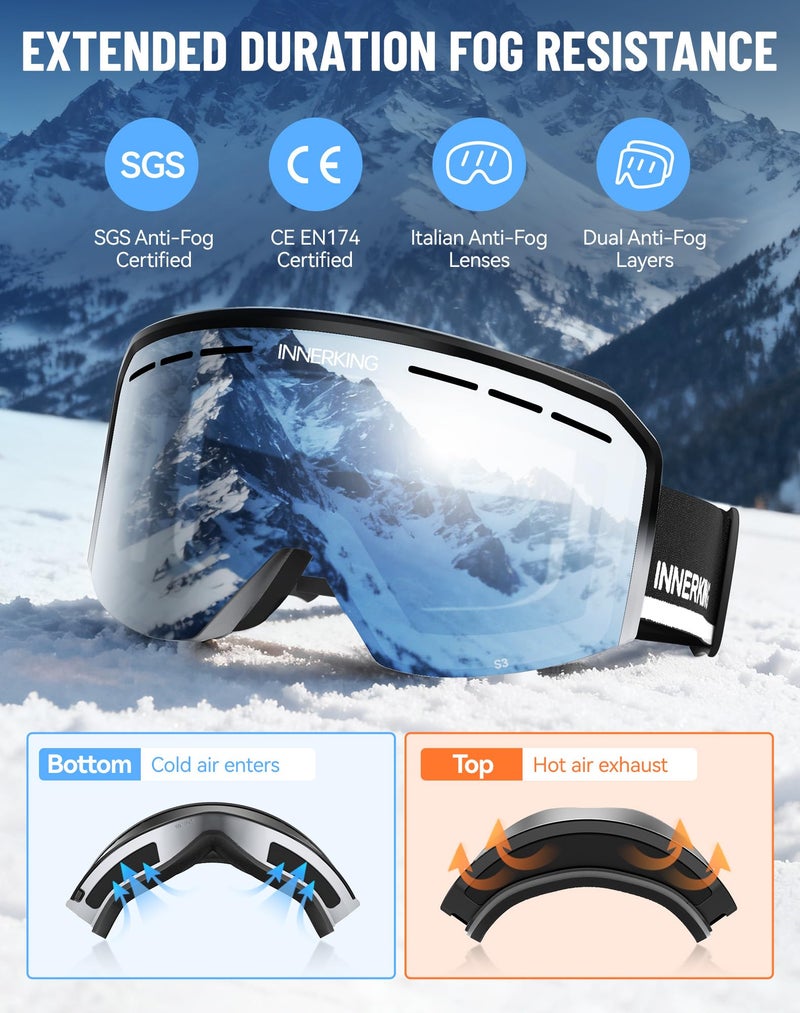InnerKing Ski Helmet and Goggles Set for Men and Women, Durable ABS Snowboard Helmet, Adjustable Windproof Shockproof Snow Sports Helmet for Skiing-Black M - Image 5