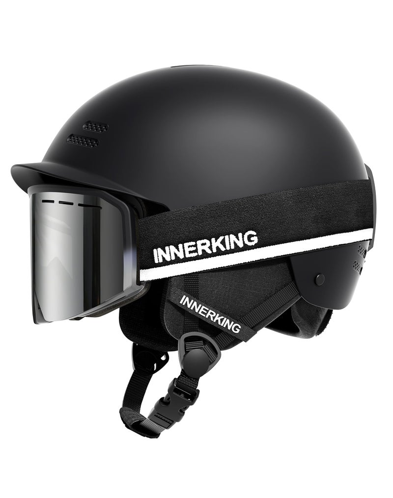 InnerKing Ski Helmet and Goggles Set for Men and Women, Durable ABS Snowboard Helmet, Adjustable Windproof Shockproof Snow Sports Helmet for Skiing-Black M - Image 1