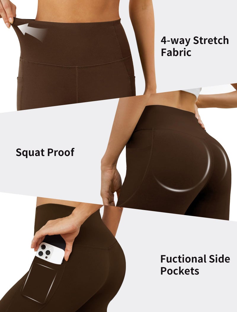 DLOODA Yoga Leggings for Women with Pockets High Waisted Tummy Control Yoga Pants Soft Buttery Workout Leggings Gym Brown - Image 4