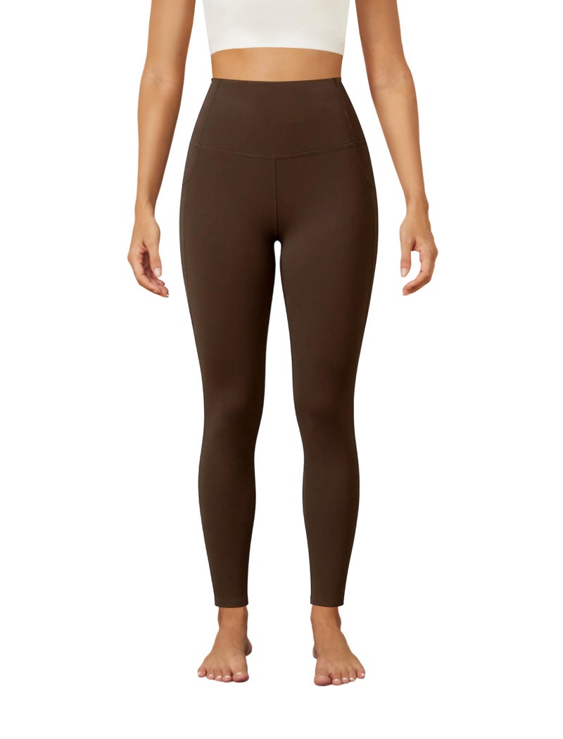 DLOODA Yoga Leggings for Women with Pockets High Waisted Tummy Control Yoga Pants Soft Buttery Workout Leggings Gym Brown - Image 3