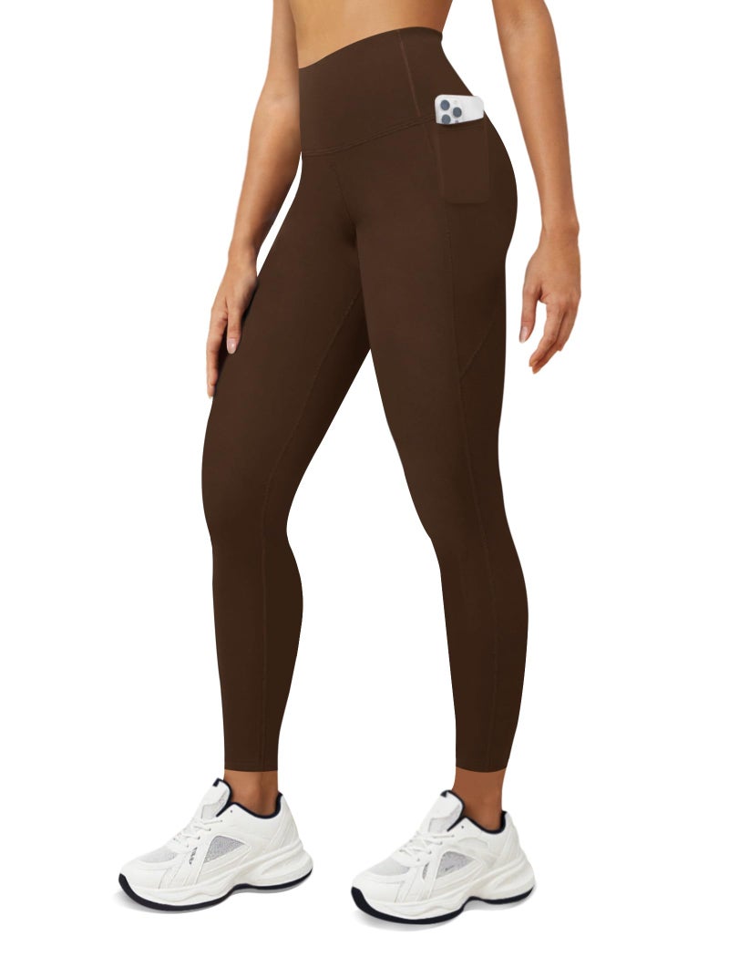 DLOODA Yoga Leggings for Women with Pockets High Waisted Tummy Control Yoga Pants Soft Buttery Workout Leggings Gym Brown - Image 1