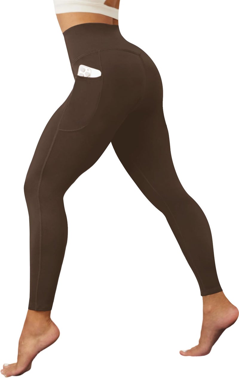 DLOODA Yoga Leggings for Women with Pockets High Waisted Tummy Control Yoga Pants Soft Buttery Workout Leggings Gym Brown - Image 2