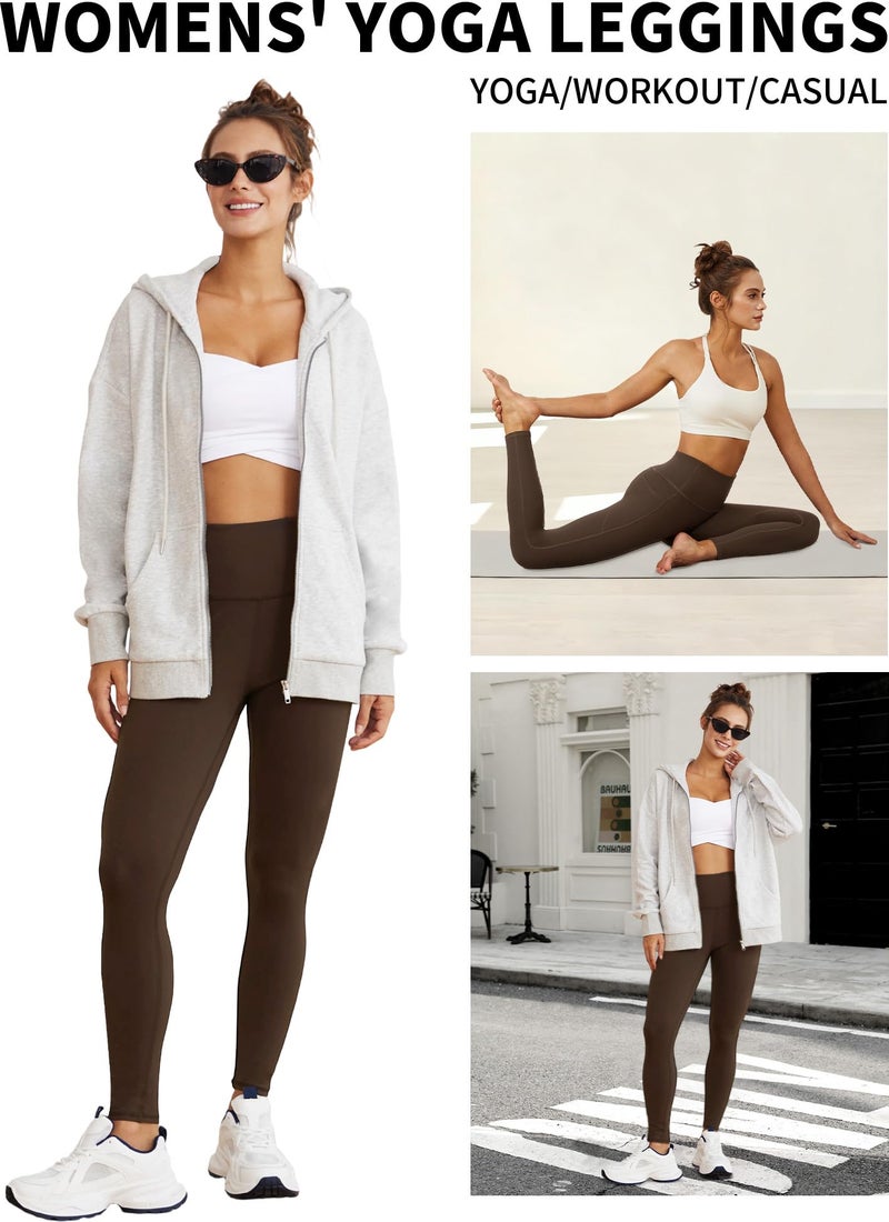 DLOODA Yoga Leggings for Women with Pockets High Waisted Tummy Control Yoga Pants Soft Buttery Workout Leggings Gym Brown - Image 5