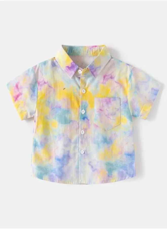 يونيكي White Collared Short Sleeve Printed Shirt