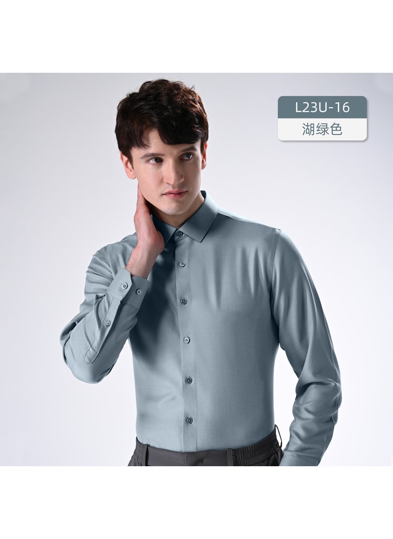 Generic - Modal Wool Mix Mens Long Sleeve Non-Iron Shirt Lake Green - Image 1