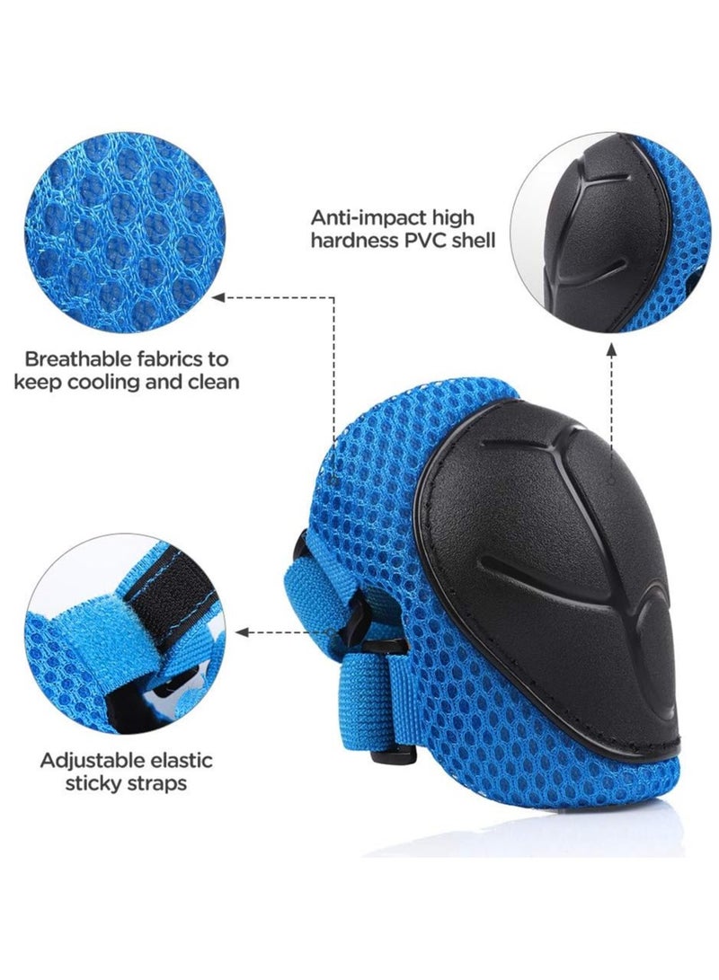 Kids Bike Helmet Set Skateboard Knee Pads Kids Helmet Elbow Pads Wrist Guards Adjustable for 2~8yrs Girl Boy Kids Protective Gear Set for Sport Cycling Bike Roller Skating Scooter (Blue) - Image 3